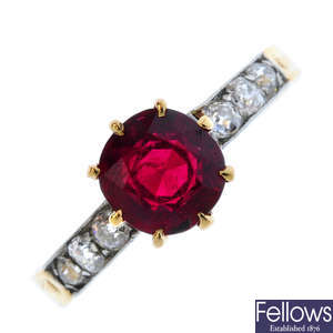 A spinel and diamond ring.