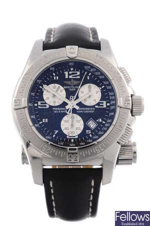 BREITLING - a gentleman's stainless steel Emergency Mission chronograph wrist watch.