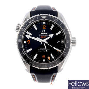 OMEGA - a gentleman's stainless steel Seamaster Planet Ocean GMT Co-Axial wrist watch.