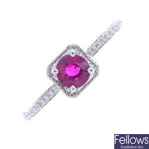 A ruby and diamond ring.