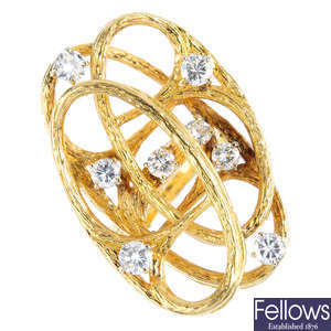 A mid 20th century 18ct gold diamond dress ring.