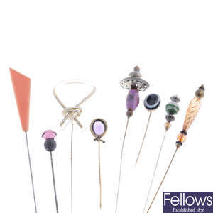 A selection of hatpins and stickpins.
