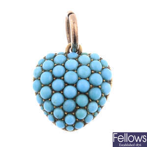 A late Victorian turquoise heart memorial pendant.