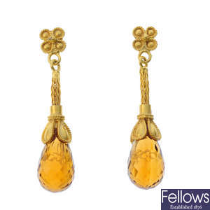 A pair of citrine earrings.