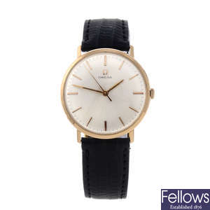OMEGA - a gentleman's rose metal wrist watch.