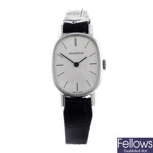 JAEGER-LECOULTRE- a lady's stainless steel wrist watch.