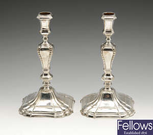 A modern pair of silver candlesticks by Asprey & Co Ltd.