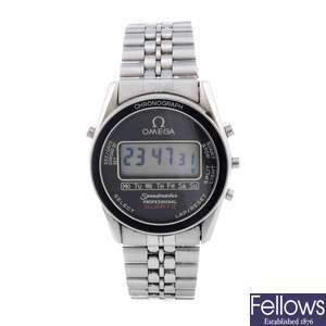 OMEGA - a gentleman's stainless steel digital Speedmaster bracelet watch.