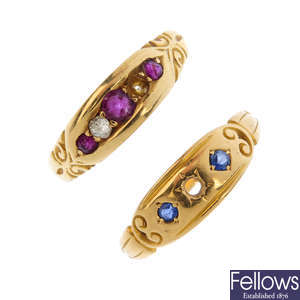Two late Victorian 18ct gold diamond and gem-set rings.