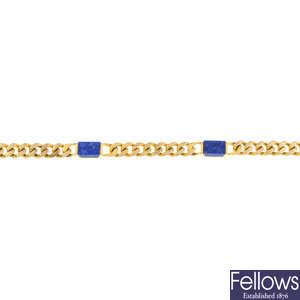 A 9ct gold lapis lazuli bracelet.