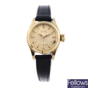 ROLEX - a lady's yellow metal Oyster Precision wrist watch.