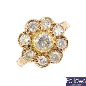 A 9ct gold diamond floral cluster ring.