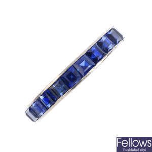 A sapphire eternity ring.
