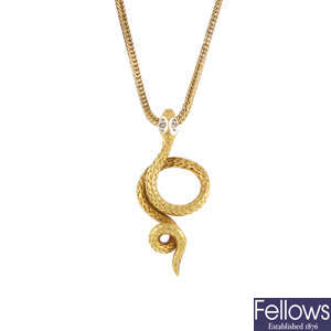 A snake pendant, with chain.