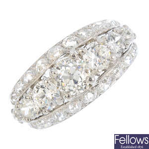 A mid 20th century platinum diamond dress ring.
