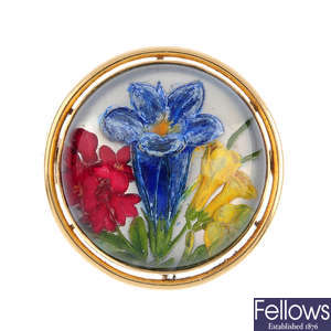 An early 20th century reverse-carved intaglio floral brooch.