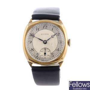 CYMA - a gentleman's 9ct yellow gold wrist watch.