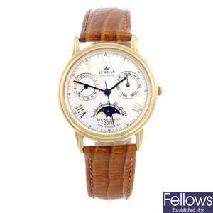 SEWILLS - a gentleman's 14ct yellow gold wrist watch.