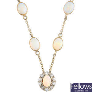 A opal and diamond necklace.