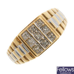 A gentleman's 9ct gold diamond ring and a 9ct gold chain.
