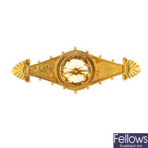 An early 20th century gold citrine brooch.