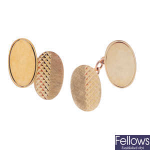 Two pairs of mid 20th century 9ct gold cufflinks.