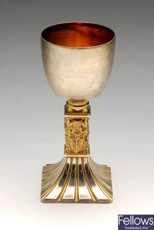 A silver & silver-gilt commemorative goblet for Exeter Cathedral.
