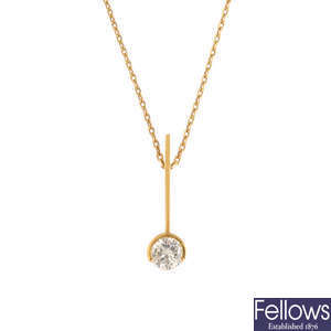 A 1970s 18ct gold diamond single-stone pendant, with chain.