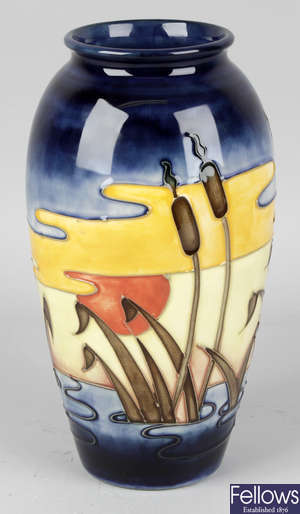 A Moorcroft pottery 'Irises and Bullrushes' pattern vase
