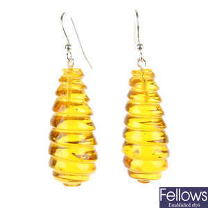 Two pairs of natural Dominican Republic amber earrings.