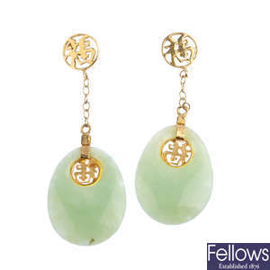 Two pairs of jade earrings.