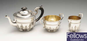 An early twentieth century silver three piece tea service.