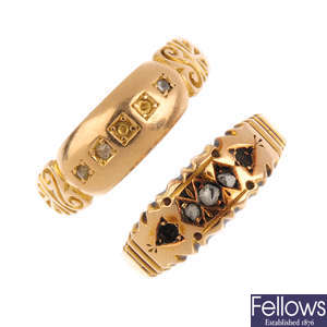 Two late Victorian gold diamond five-stone rings.