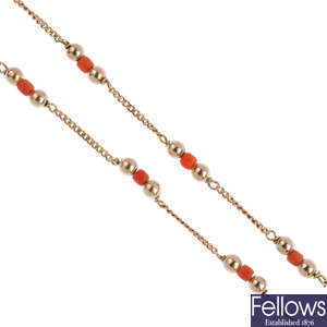 A 9ct gold coral necklace.