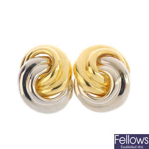A pair of 18ct gold earrings.