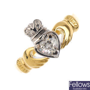 An 18ct gold diamond Claddagh ring.