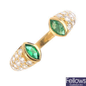 CARTIER - a diamond and emerald dress ring.