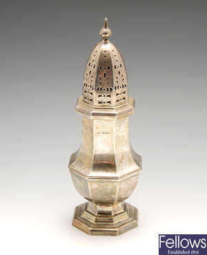 A large 1920's silver sugar caster.