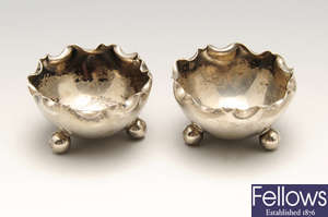 A pair of late Victorian silver open salts, etc.