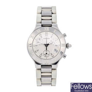 CARTIER - a stainless steel Chronoscaph 21 chronograph wrist watch.