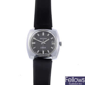 WALTHAM - a gentleman's base metal wrist watch with a lady's 9ct gold Waltham watch.