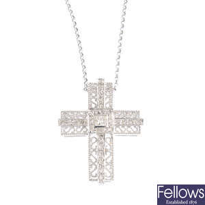 A 9ct gold diamond cross pendant, with 9ct gold chain.