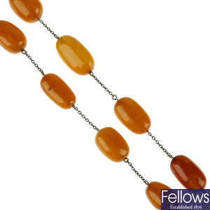 A natural amber necklace and pendant.