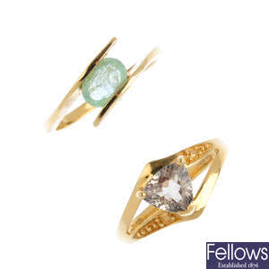 Two 18ct gold gem-set dress rings.