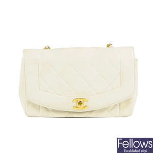 CHANEL - a vintage ivory quilted lambskin leather handbag.