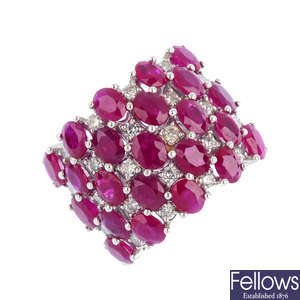 A 14ct gold ruby and diamond dress ring.