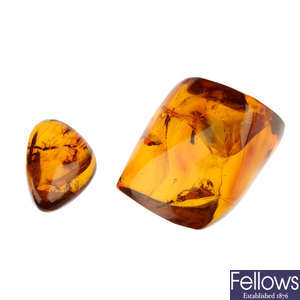 Two pieces of natural Dominican amber with insect inclusions.