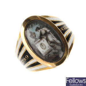 An 18ct gold George III enamel memorial ring.