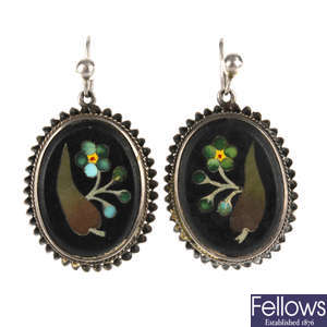 A pair of late 19th century pietra dura earrings. 