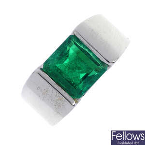A Colombian emerald single-stone ring.